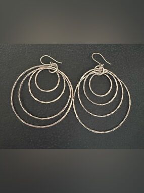 Hammered Multi-Hoop Silver Drop Earrings - Silver